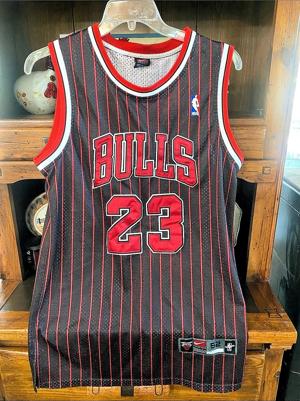 Nike Michael Jordan Chicago Bulls Black Pinstripe Jersey Black & Red XL